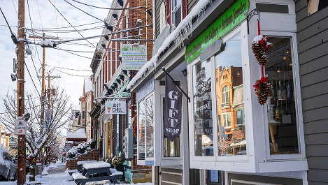 Quaint shopfronts in winter