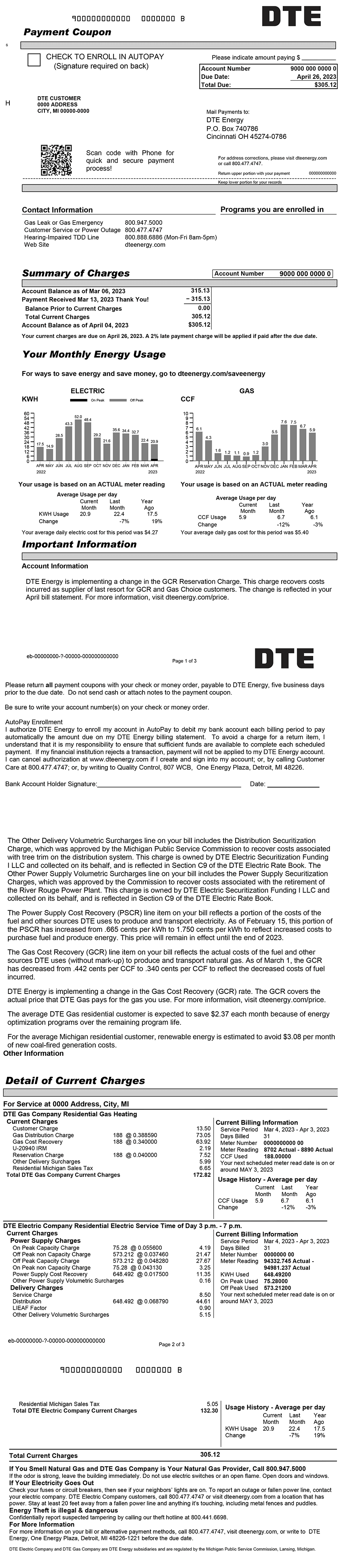 Electric and Natural Gas Bill