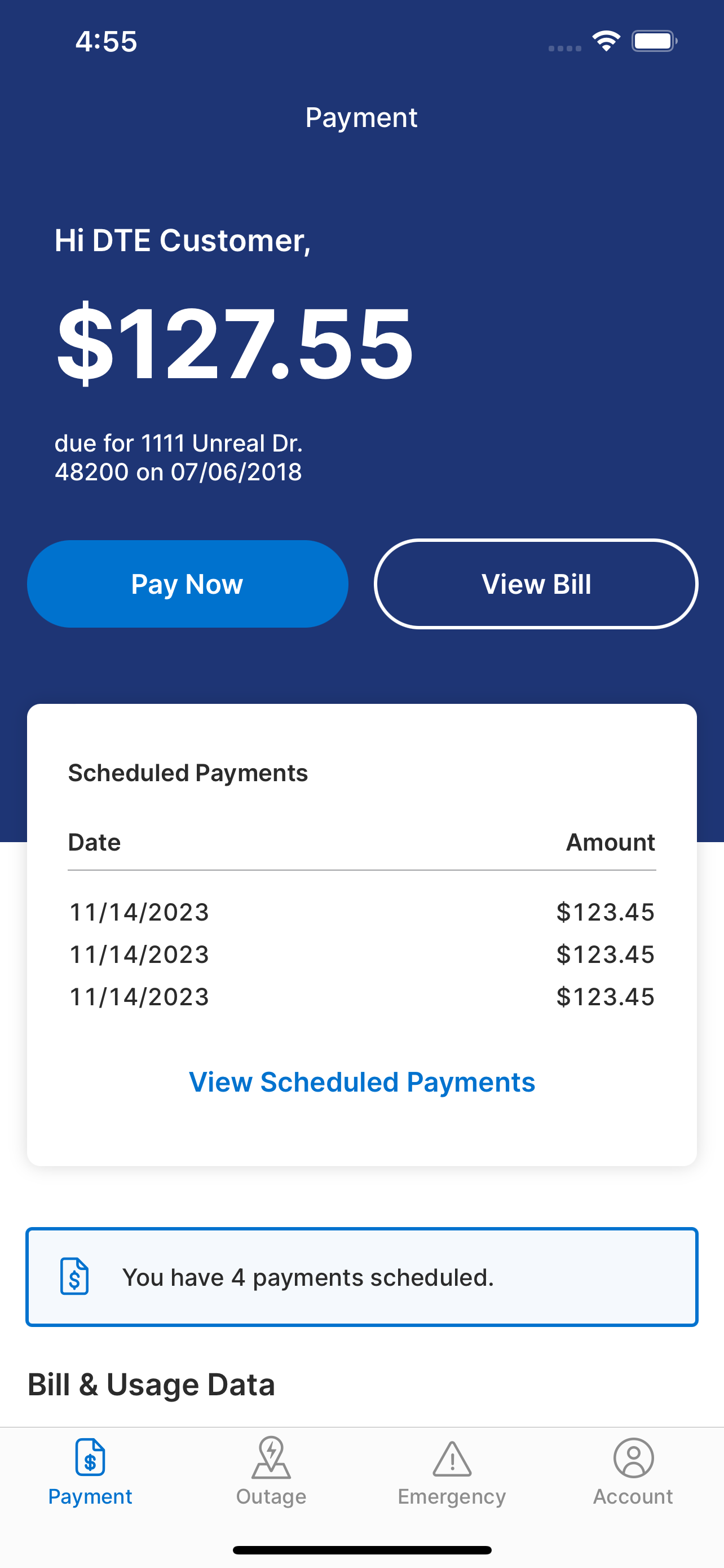 Current Bill Screen