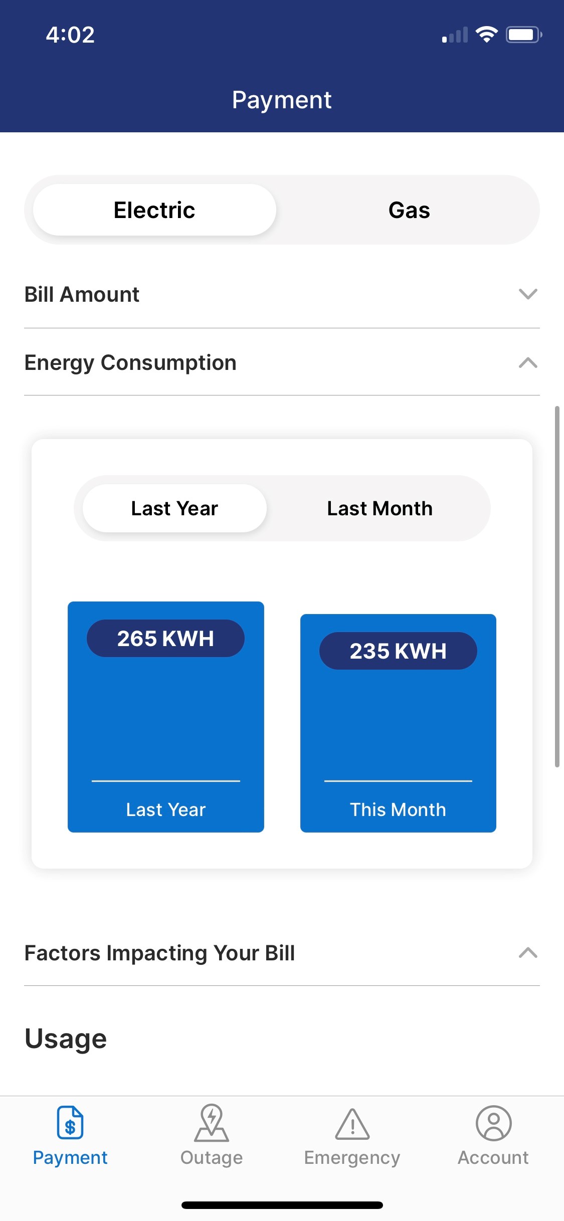 Energy Consumption Screen